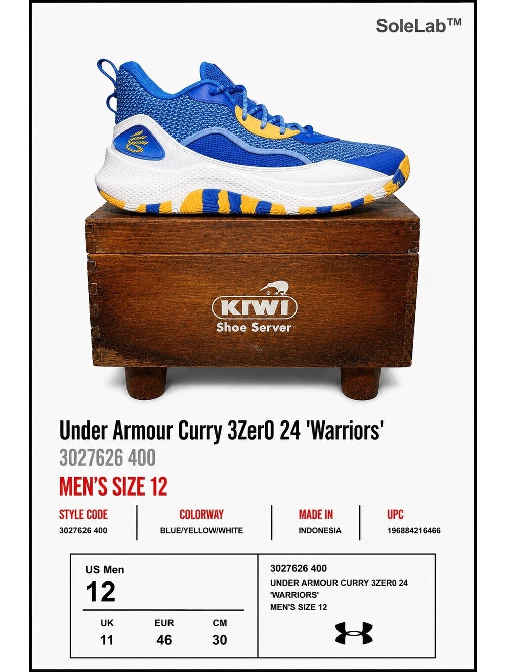 Under Armour Curry 3Zer0 24 Warriors 3027626-400 Men’s Size 12 Basketball
